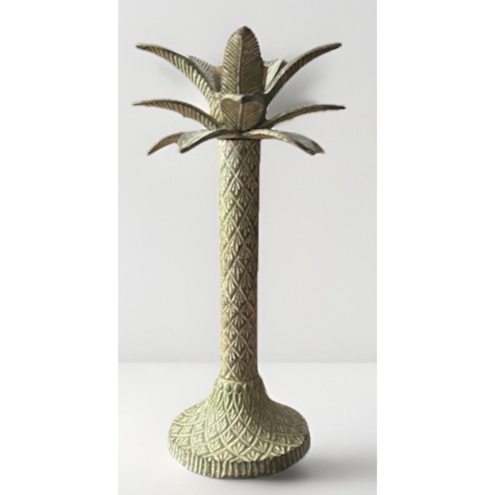 Vintage Palm Tree Metal Candlestick Holder Hollywood Regency Tropical Decor